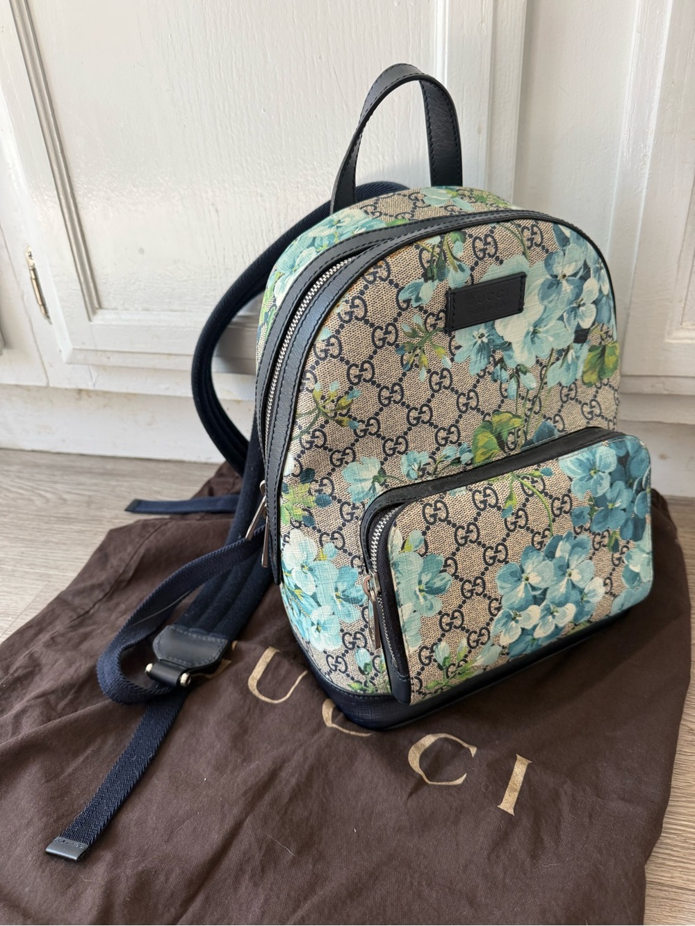 Gucci GG Supreme Floral Backpack in Blue and Green